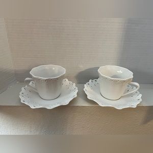 A Special Place. A Pair of Cups and Saucers. White. 2005. Hand wash. New.